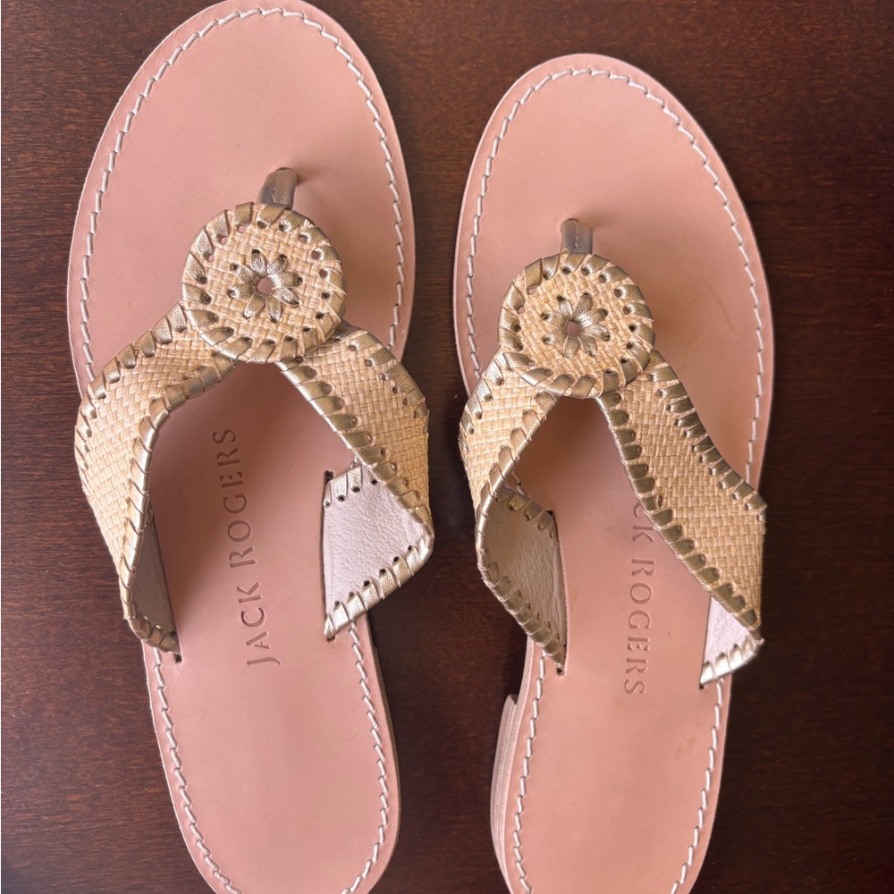 Jack Rogers Rattan and Gold Leather Sandals - Women's